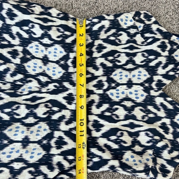 Gap 100% Linen Fit & Flare Ikat Print Sleeveless Blue White Mini Dress Size US 6 - Picture 8 of 11
